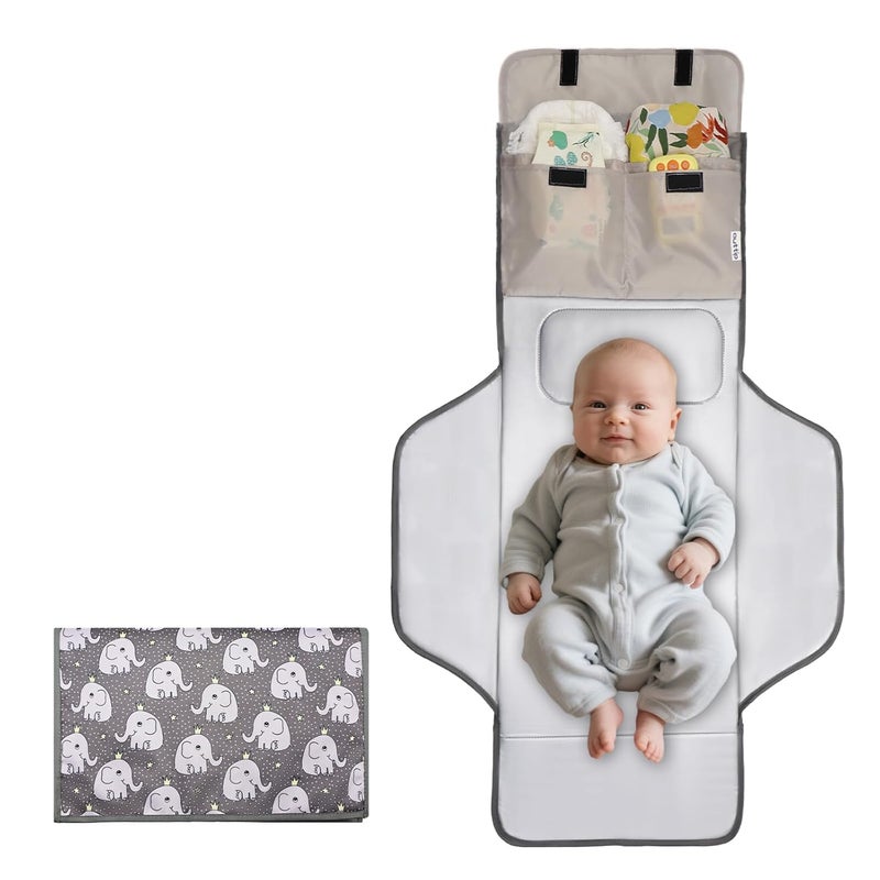 outtip 31" X 24.2" Extra Long Large Lightweight Toddler Diaper Changing Pad Travel, Cute Design 1-36 Month Infant Foldable Baby Changing Mat Wipeable, Changing Pad Portable for Station, Car, Stroller - Image 1